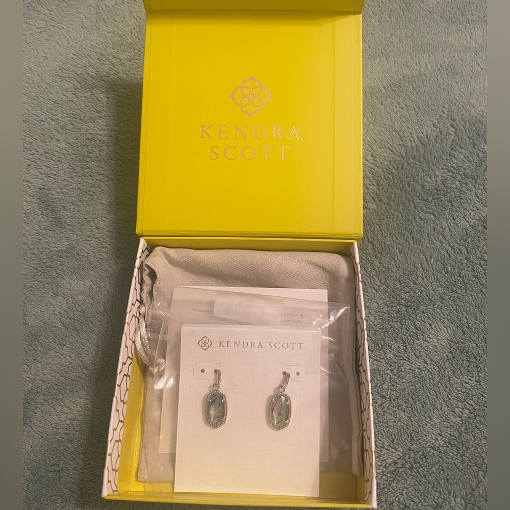 Kendra Scott “Lee” Silver Earrings with Beautiful Green and Blue Stones